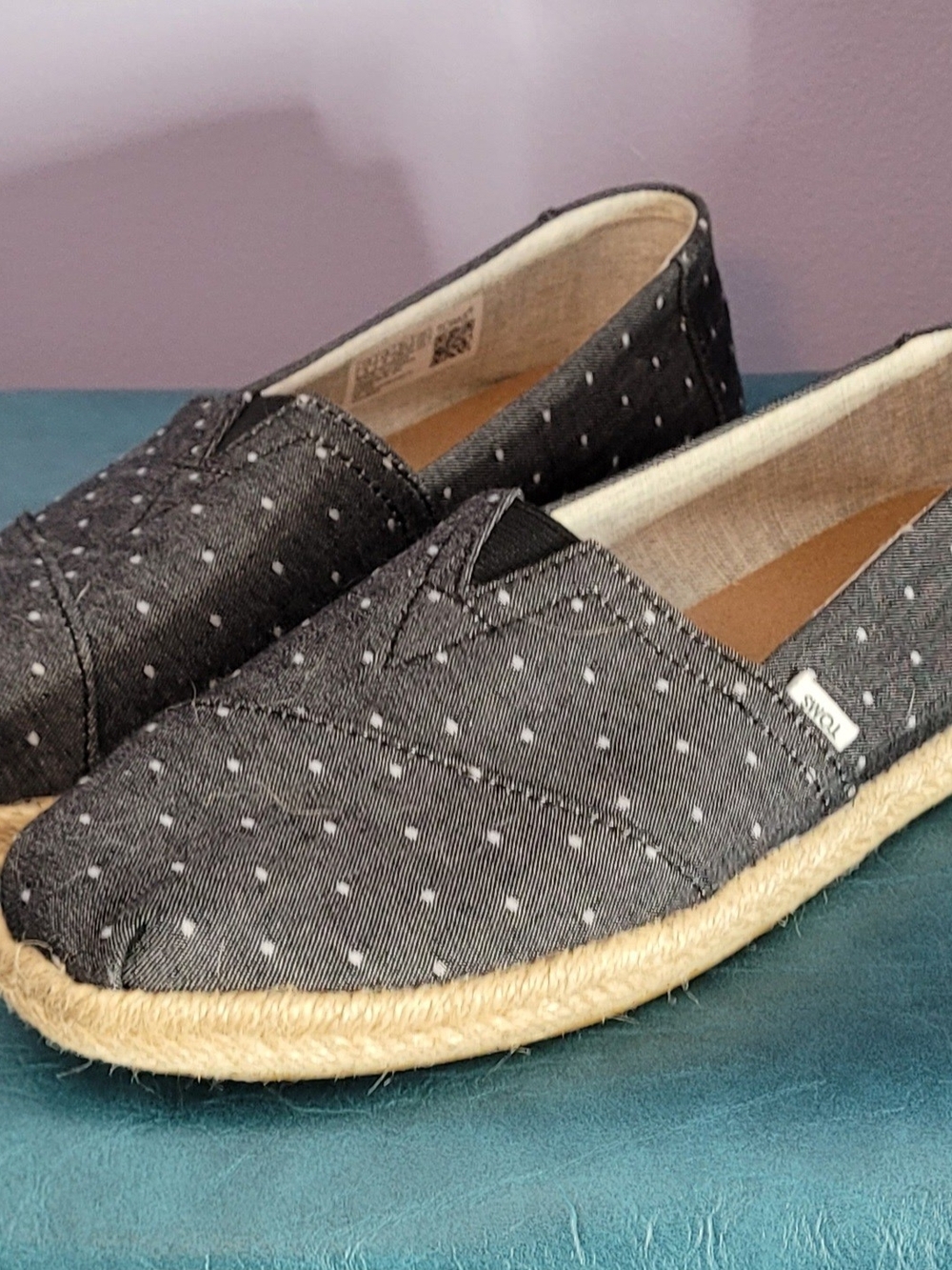 TOMS Women's Black Dot Espadrille Slip-Ons 6